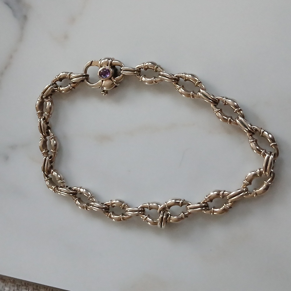 Scott Kay Bolo Link Bracelet with Amethyst Clasp 8" .925 - Picture 5 of 5